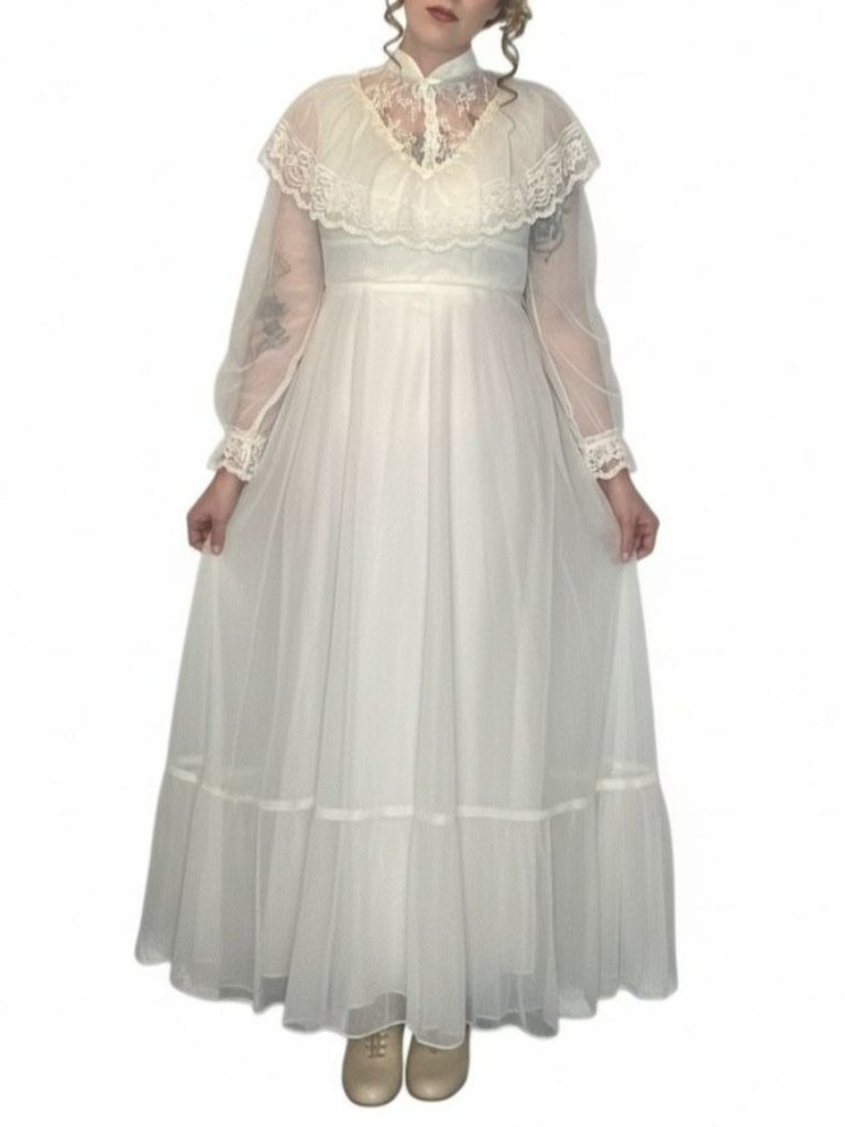 Vintage 70s Wedding Maxi Dress Gunne Cottagecore Victorian Lace Boho Ivory Xs/S